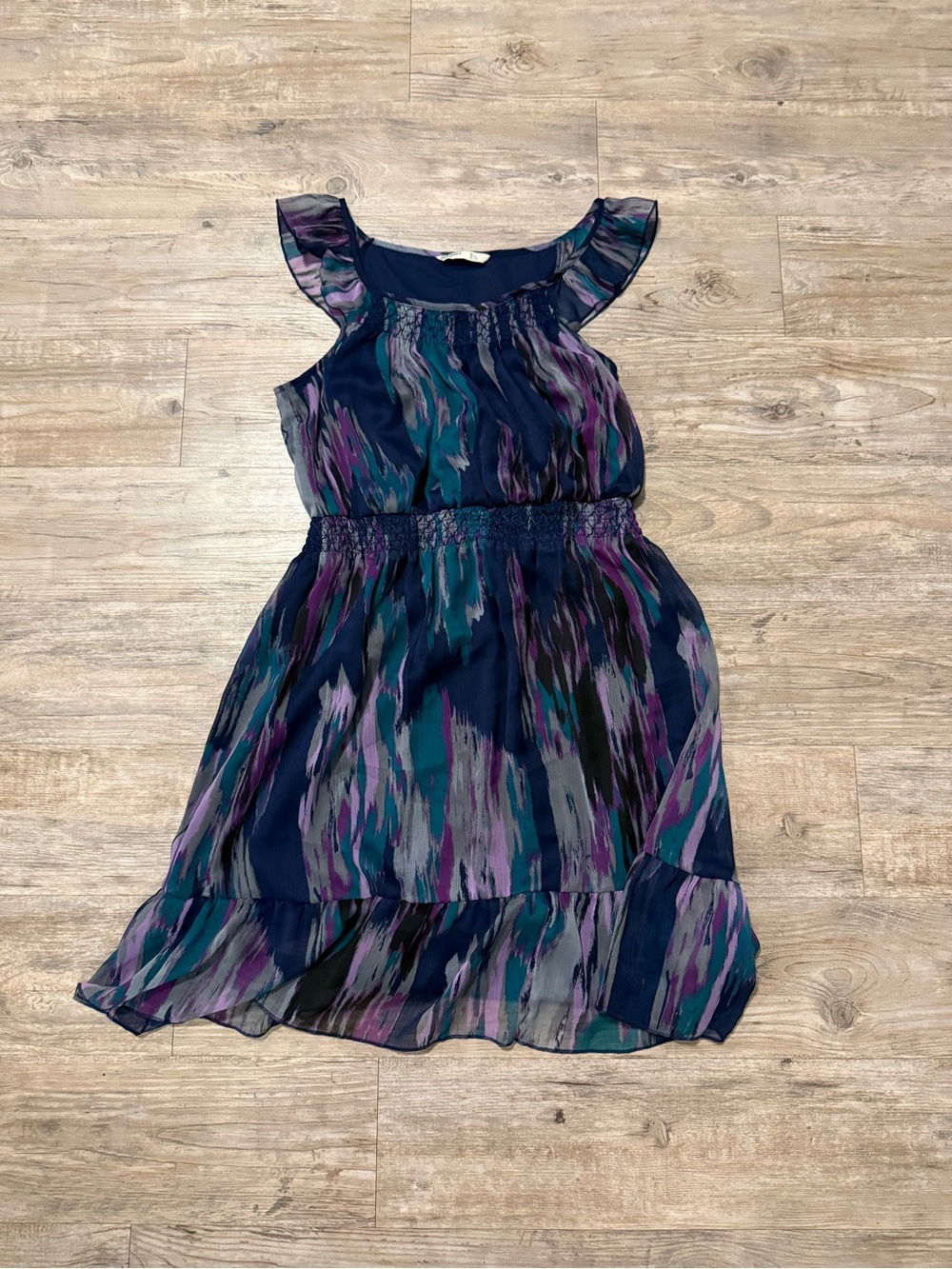 Old Navy Navy Dress with Purple & Teal Brushstroke Print